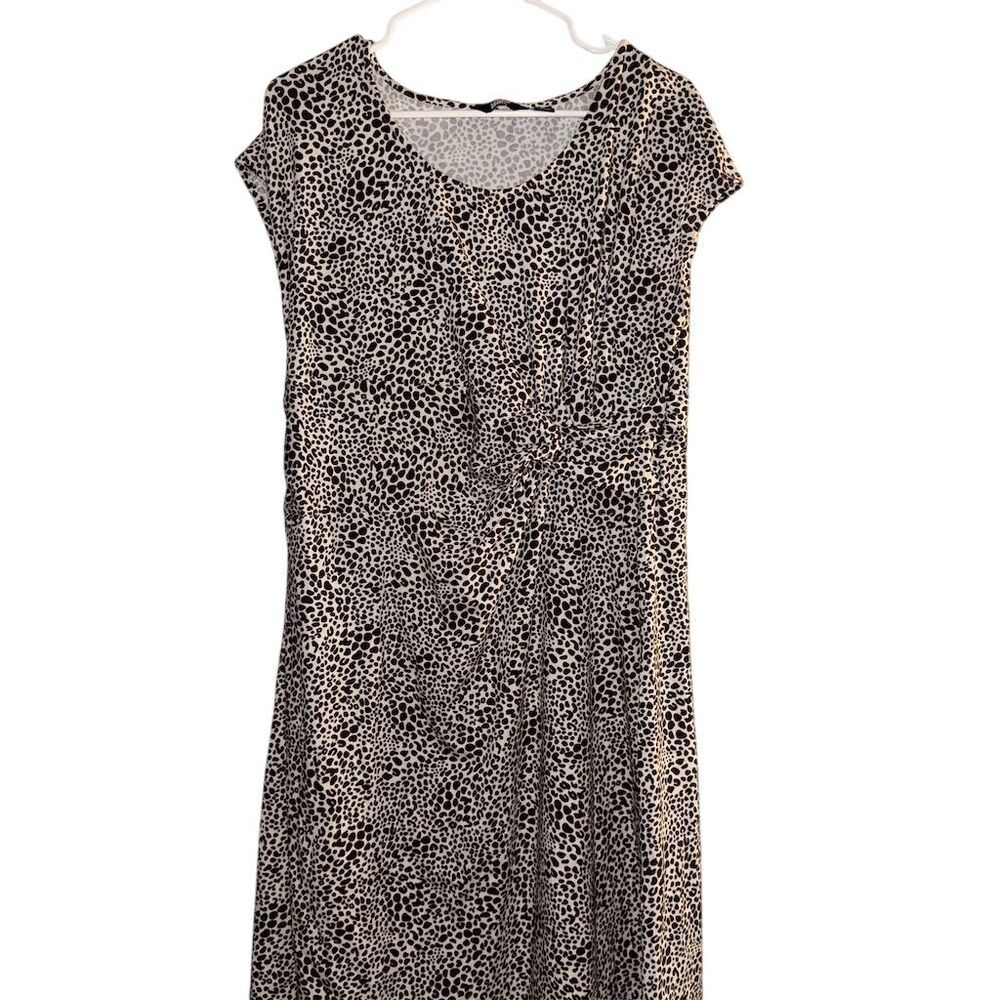 Lands End Womens Animal Print Twist Front Sheath Dress Black White Size L‎ 14-16
